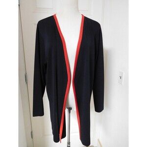 Women's  EXCLUSIVELY MISOOK Black with Red Trim Open Front Long Cardigan Small